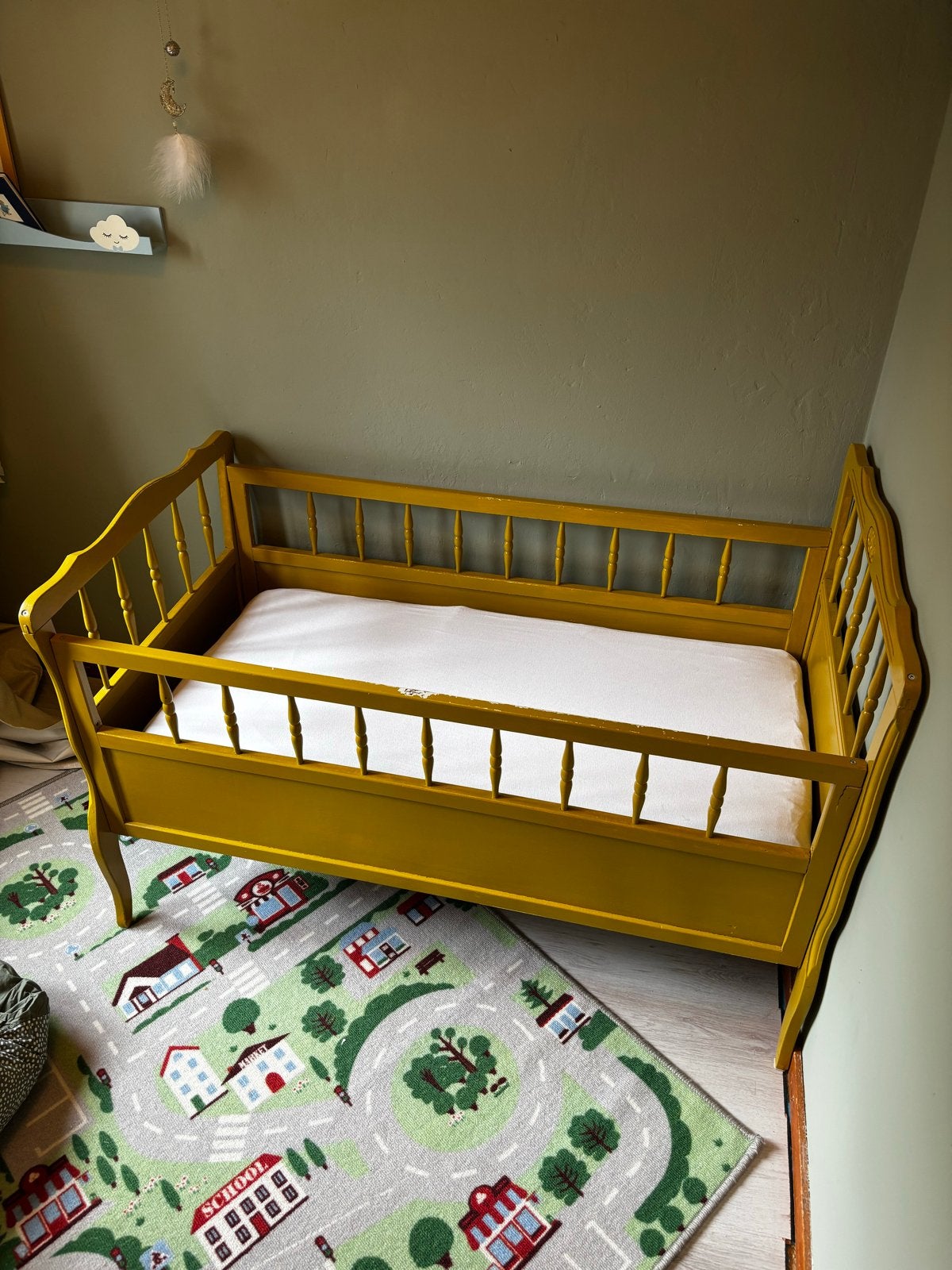 Vintage Geel Ledikantje - Gebruikt - GRATIS!, Gebruikt, 70 tot 85 cm, Matras, 140 tot 160 cm
