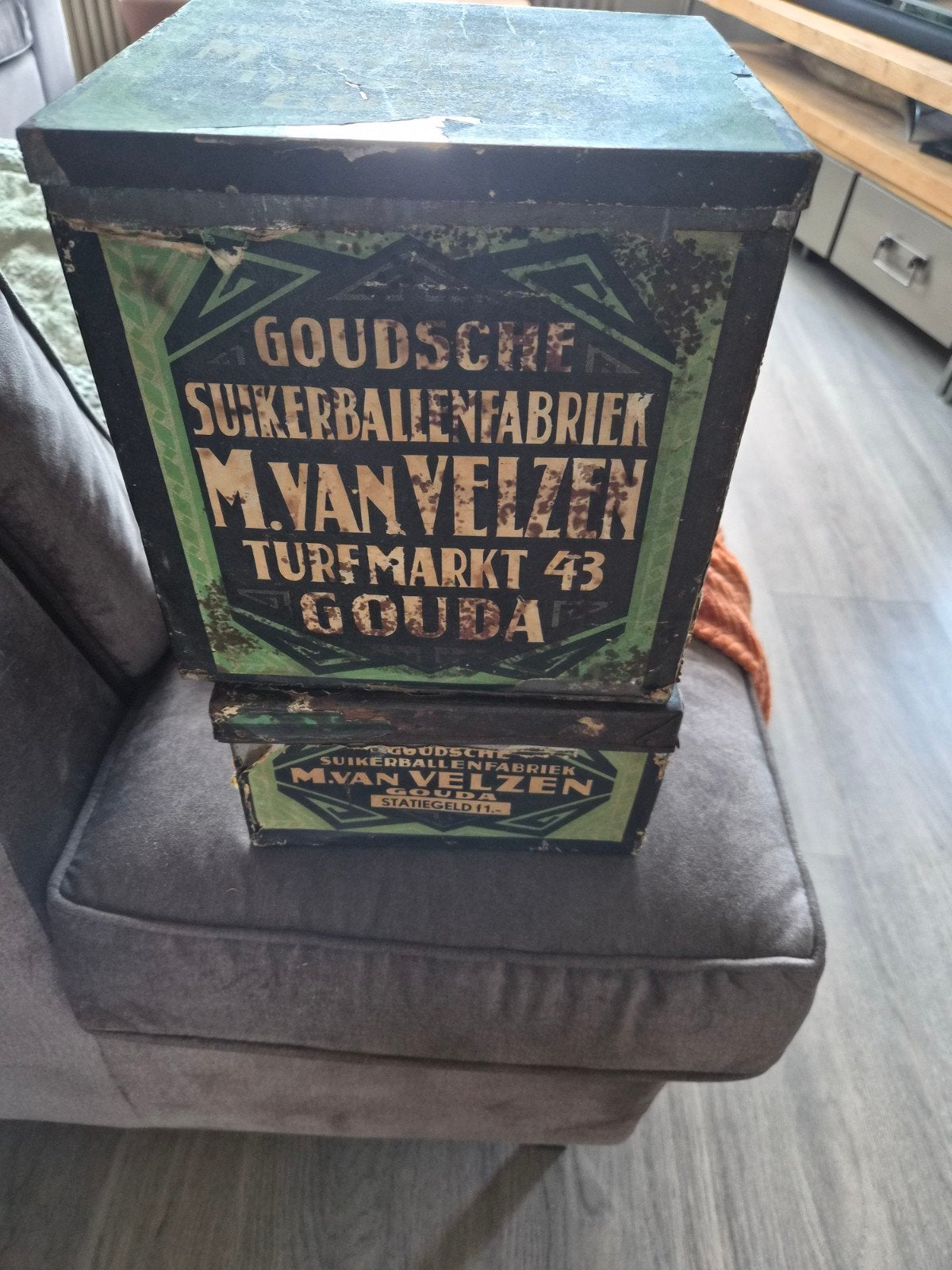 Oude blikken Goudsche Suikerballenfabriek M. van Velzen, Ophalen, Gebruikt, Overige, Overige merken