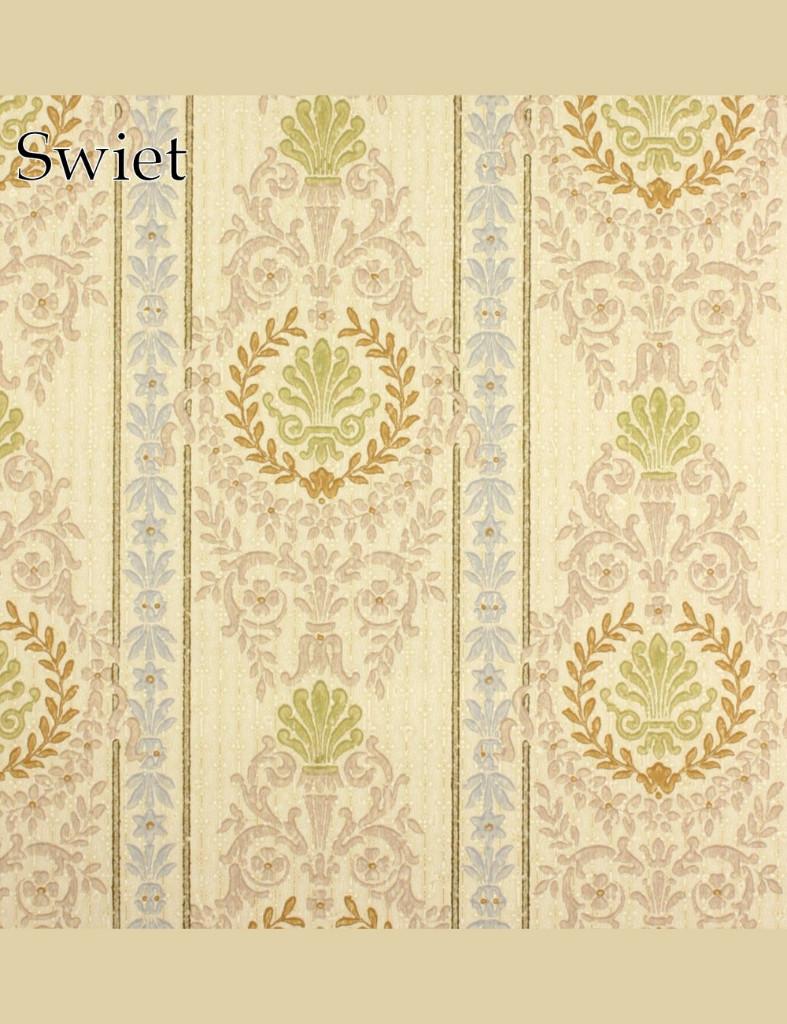 4347 Vintage barokbehang 70s met streep en medaillon dessin, Ophalen of Verzenden, 50 tot 75 m², Beige