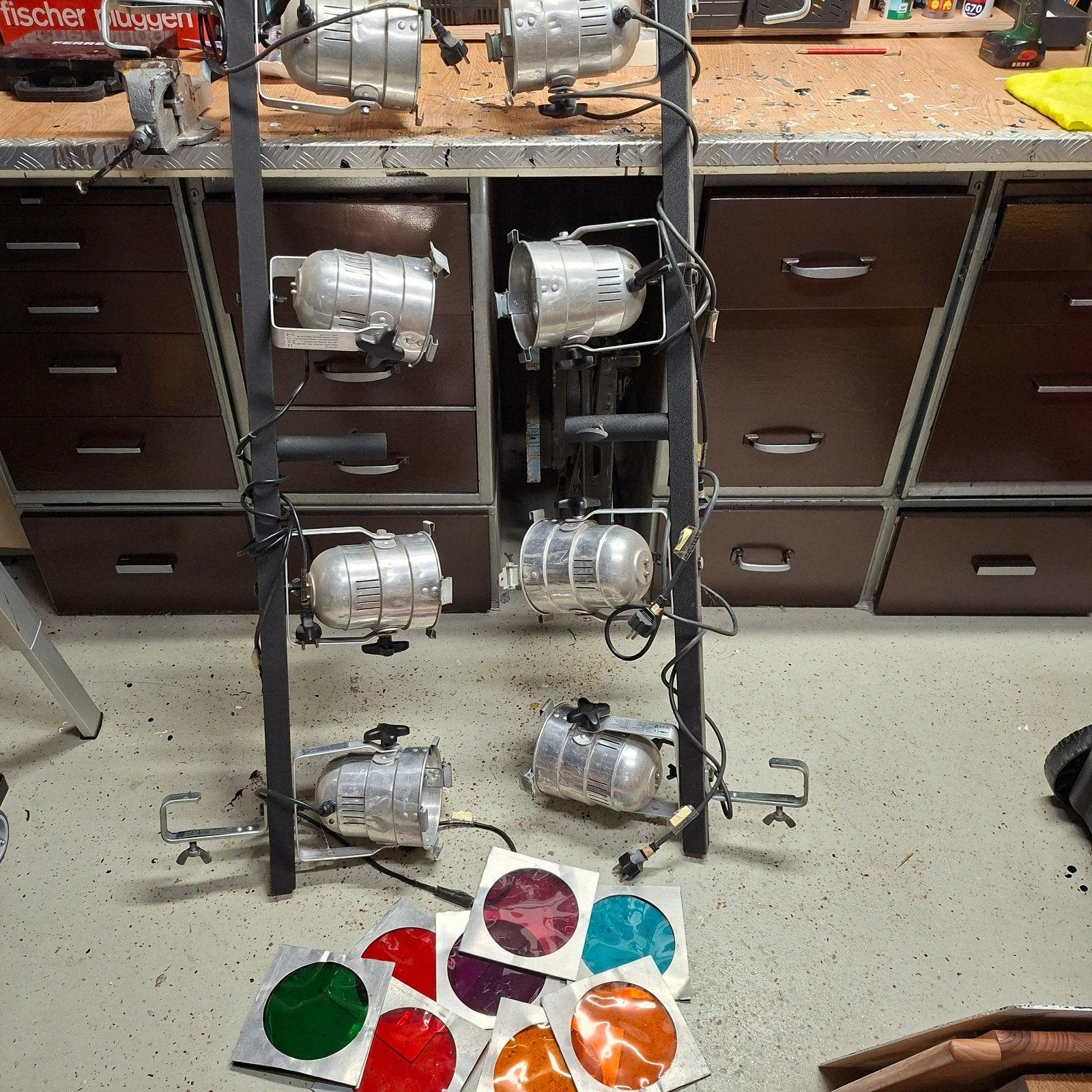 Set van 8 Retro PAR Spots met Kleurenfilters, Muziek en Instrumenten, Ophalen, Gebruikt, Licht