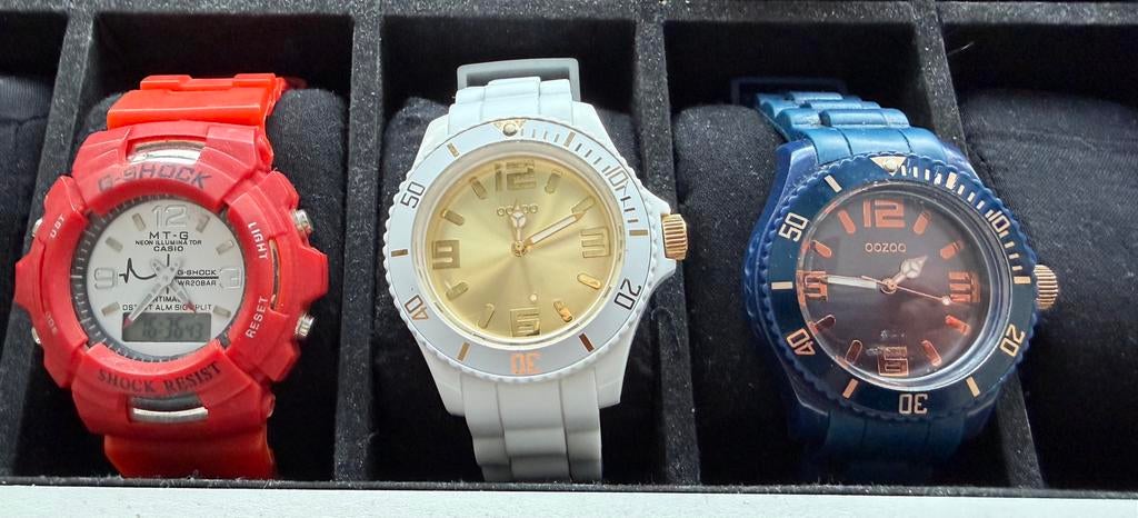 Set van 3 horloges: Casio G-Shock en 2 OZOO horloges, Casio, Kunststof, Gebruikt, Polshorloge