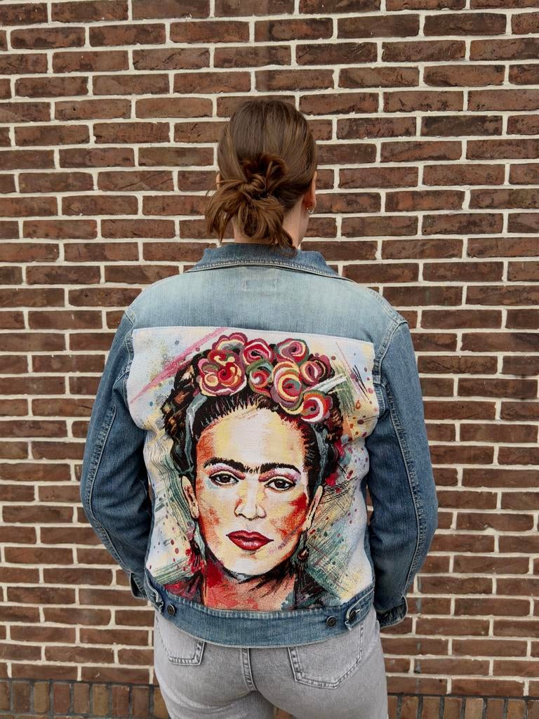 Handgemaakt Frida Kahlo denim jacket, Ophalen of Verzenden, Nieuw, Maat 38/40 (M), Blauw