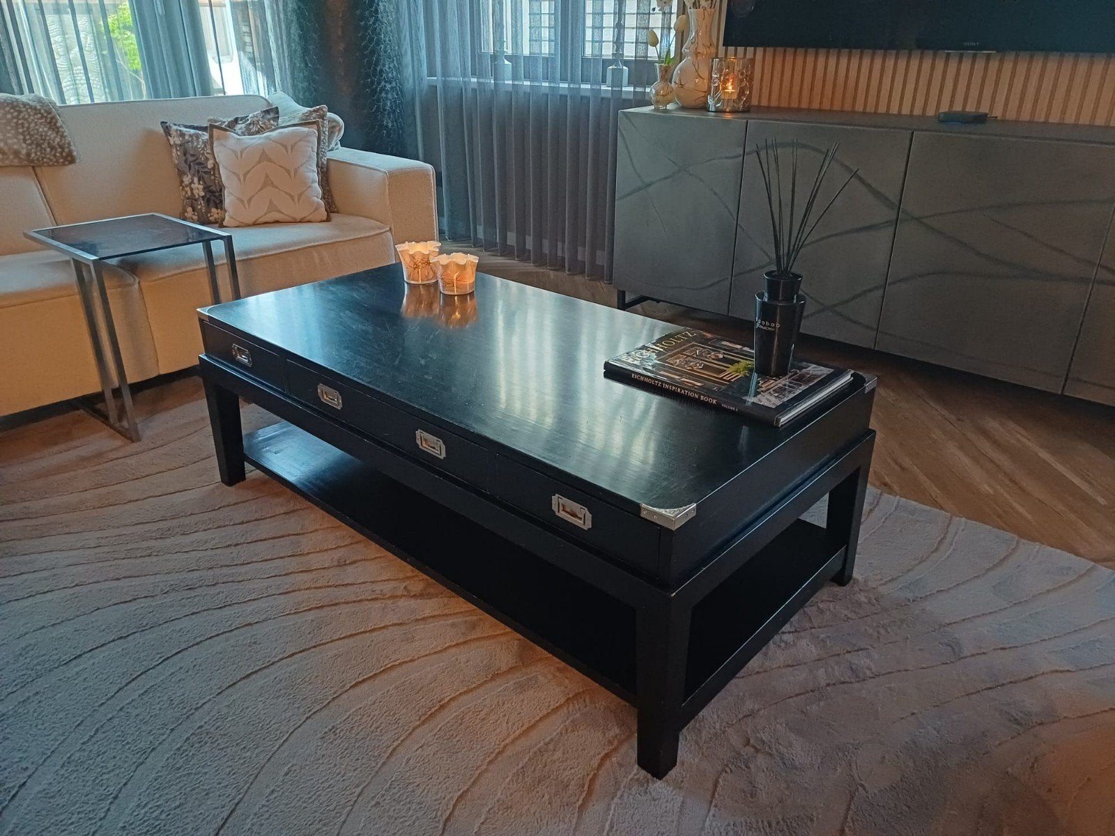 2 stuks Eichholtz set lades Salontafel en Bijzettafel zwart, Ophalen, Vierkant, 50 tot 100 cm, 50 tot 100 cm