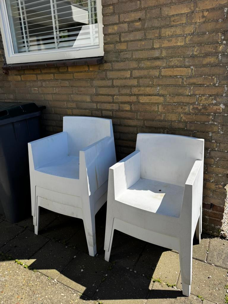 Witte kunststof tuinstoelen, stapelbaar, Ophalen, Gebruikt, Kunststof, Stapelbaar