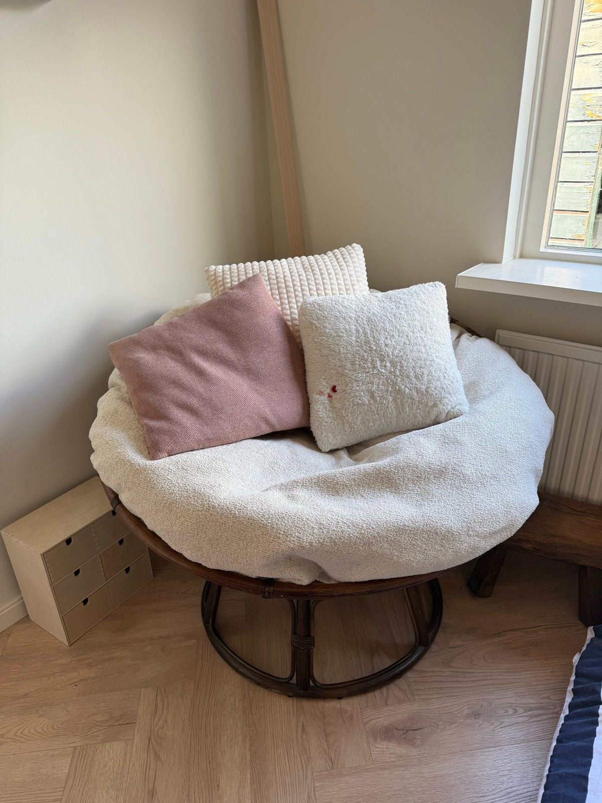 Grote Papasan stoel met comfortabel zelfgemaakt kussen, Ophalen, Gebruikt, Bruin, Riet of Rotan