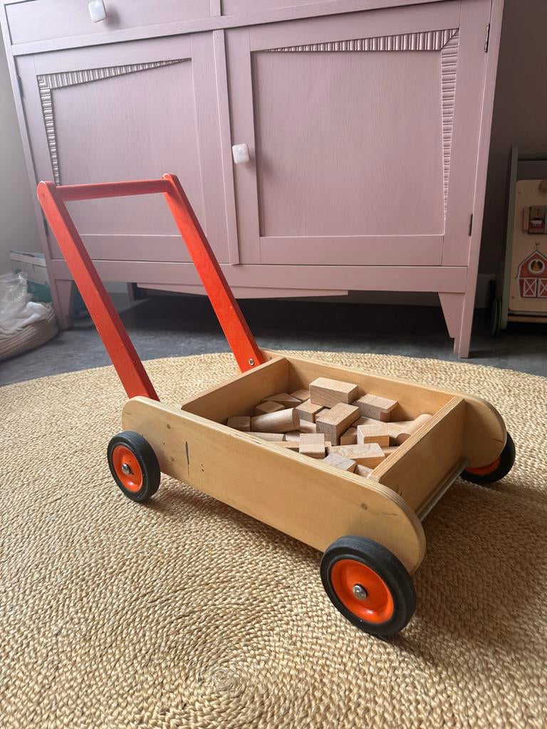 Houten blokkenwagen met bouwblokken, Ophalen, Gebruikt, Bouwen