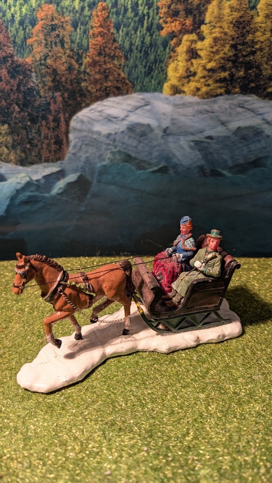 Antieke paard en slee miniatuur - Kerstdecoratie, Diversen, Ophalen of Verzenden, Zo goed als nieuw