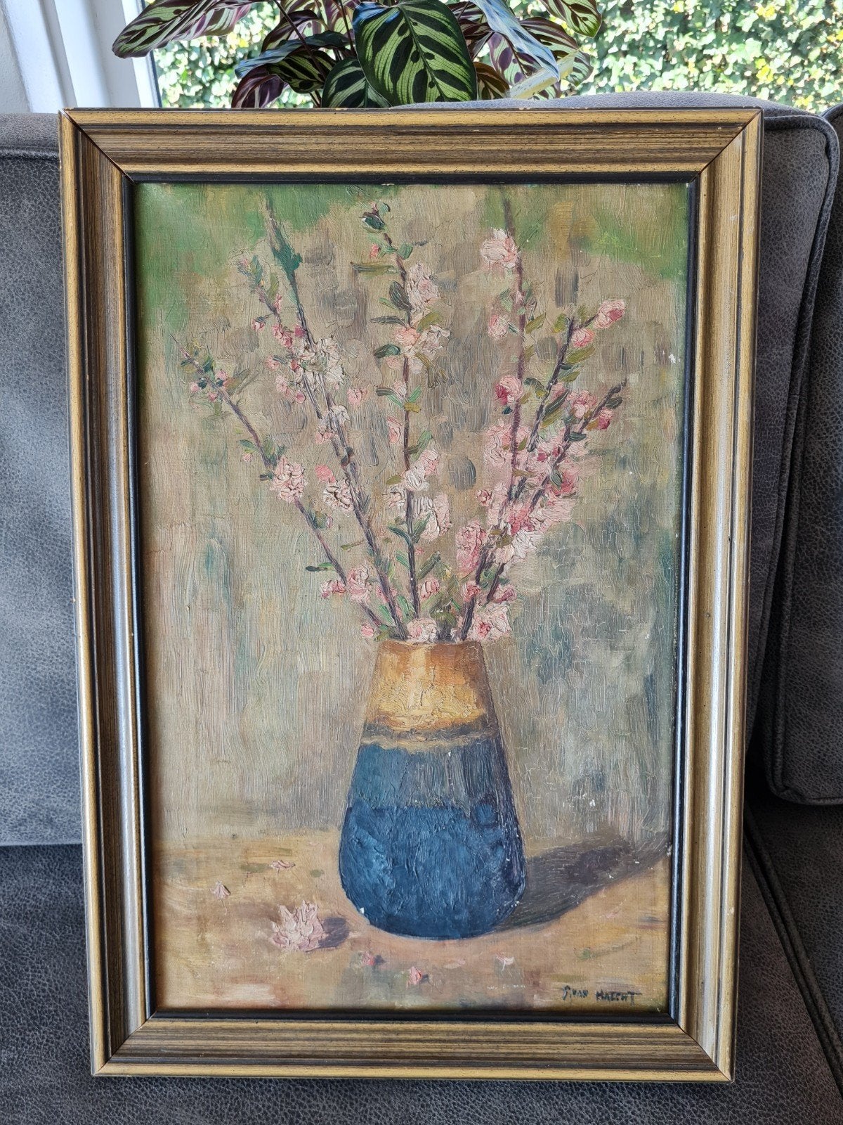 Vintage Schilderij: Bloesem in Vaas - Gesigneerd, Antiek en Kunst, Kunst | Schilderijen | Klassiek, Ophalen of Verzenden
