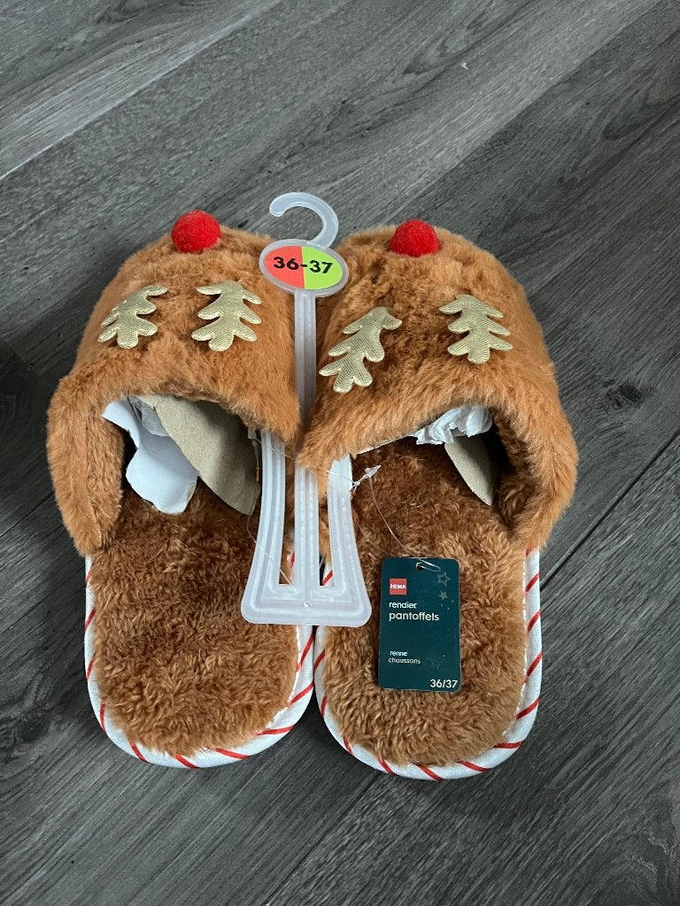 Hema ; Nieuwe rudolf rendier Kerst sloffen mt 36-37, Kleding | Dames, Overige kleuren, Verzenden, Nieuw, Pantoffels of Sloffen