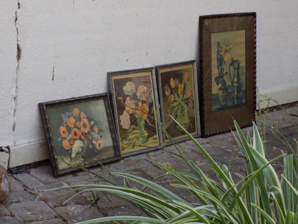Art deco afbeelding lijstjes bloemen brocante wanddecoratie, Ophalen of Verzenden, Gebruikt