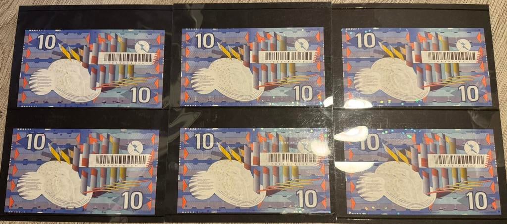 6 stuks 10 gulden bankbiljetten “IJsvogel” (1997) UNC, Ophalen of Verzenden, 10 gulden