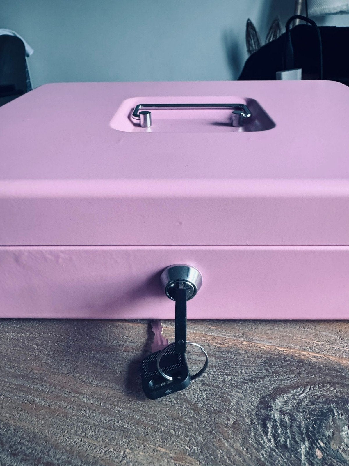Roze geldkistje met munten- en biljettenvakken, Ophalen of Verzenden, Zo goed als nieuw, Brandkast