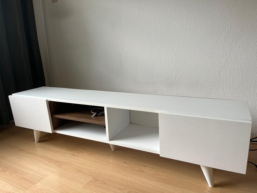 Wit tv meubel, Ophalen, 150 tot 200 cm, Zo goed als nieuw, Minder dan 100 cm