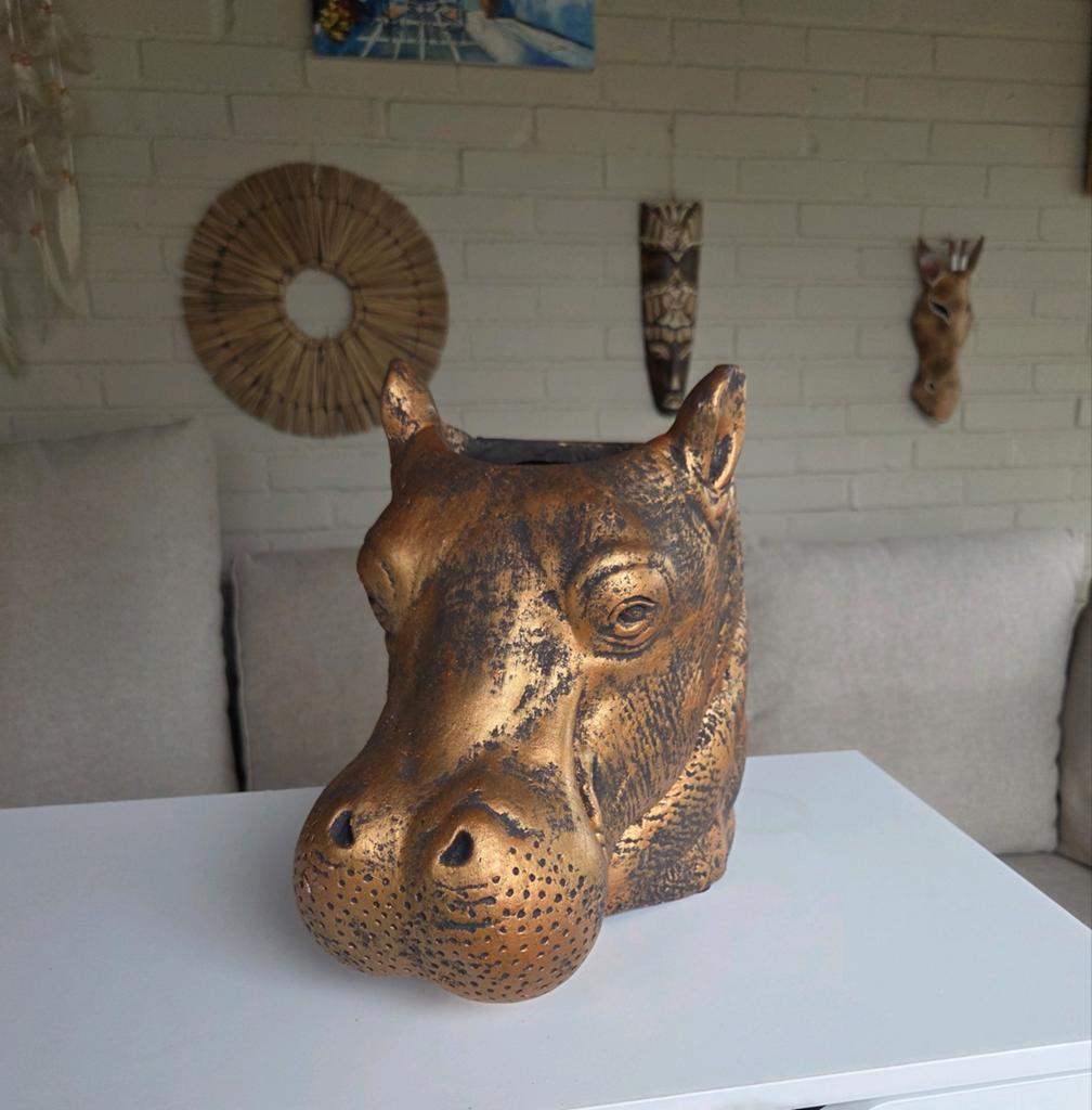 Nijlpaard Bloempot goud/brons dia 13,5 cm intratuin xenos, Overige materialen, Binnen, Ophalen of Verzenden, Zo goed als nieuw