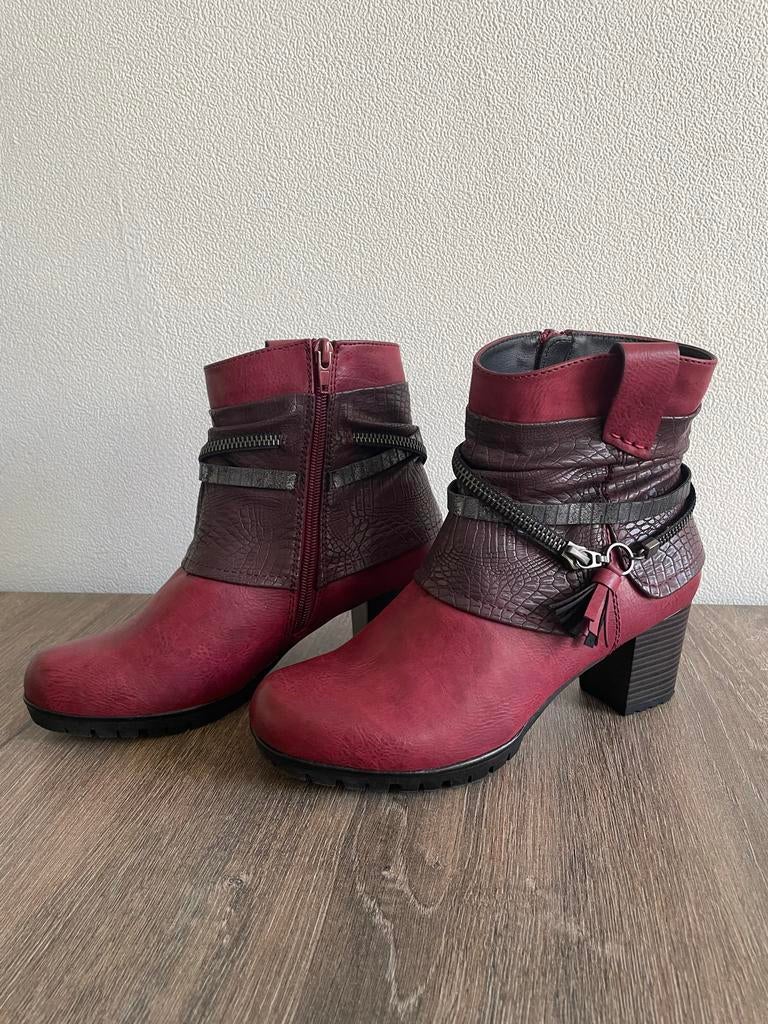 Rieker Leren Laarsjes Maat 37 - Bordeauxrood, Ophalen of Verzenden, Gedragen, Rood