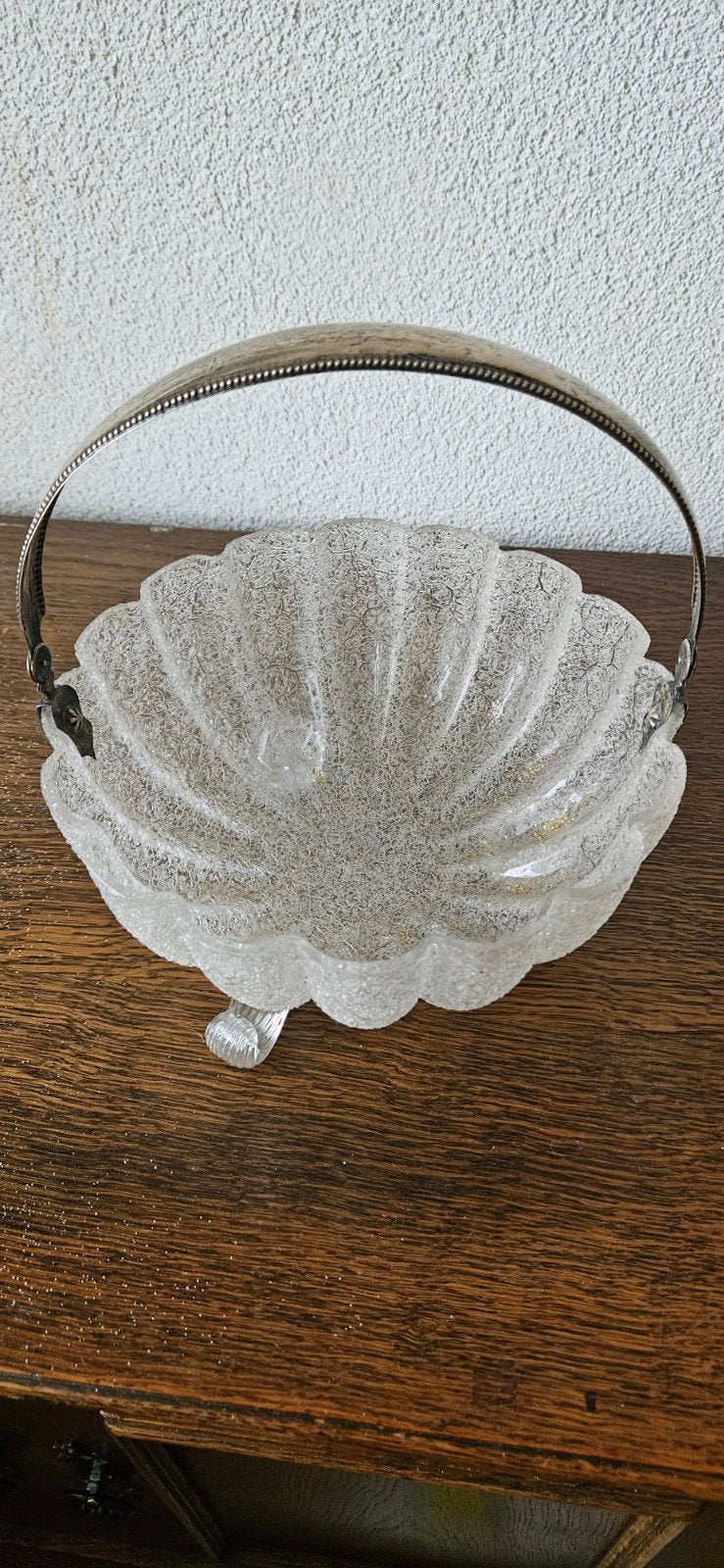 Vintage glazen schaal met zilveren hengsel, gemerkt, Antiek en Kunst, Ophalen of Verzenden