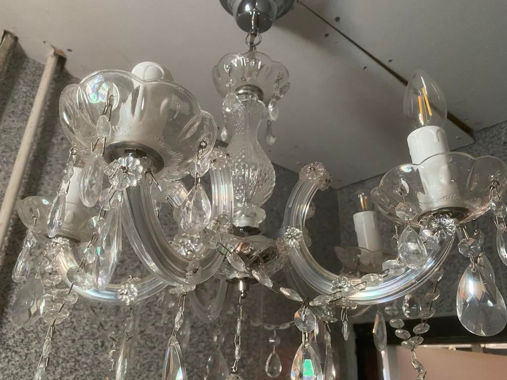 Elegante kroonluchter met 5 armen - 52cm diameter, Ophalen, Zo goed als nieuw, Glas