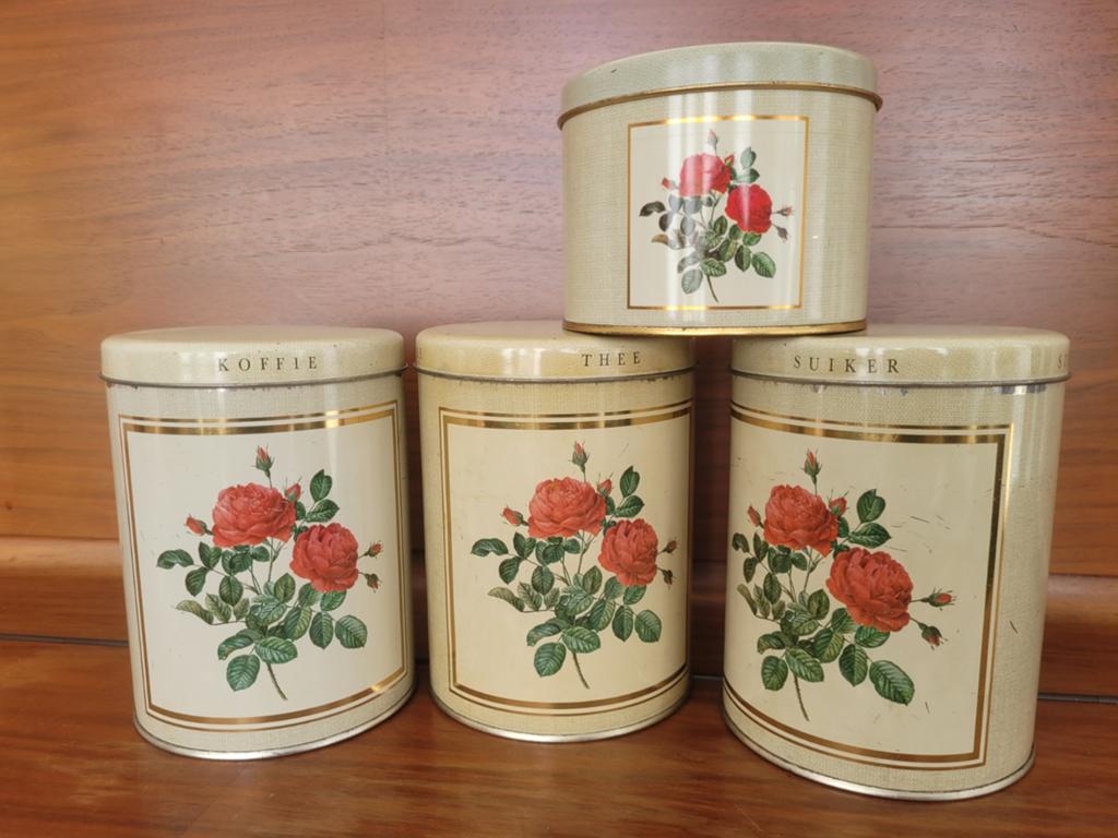 Vintage Hofmann blikken set 4-delig - Koffie Thee Suiker, Verzamelen, Blikken, Ophalen of Verzenden, Gebruikt