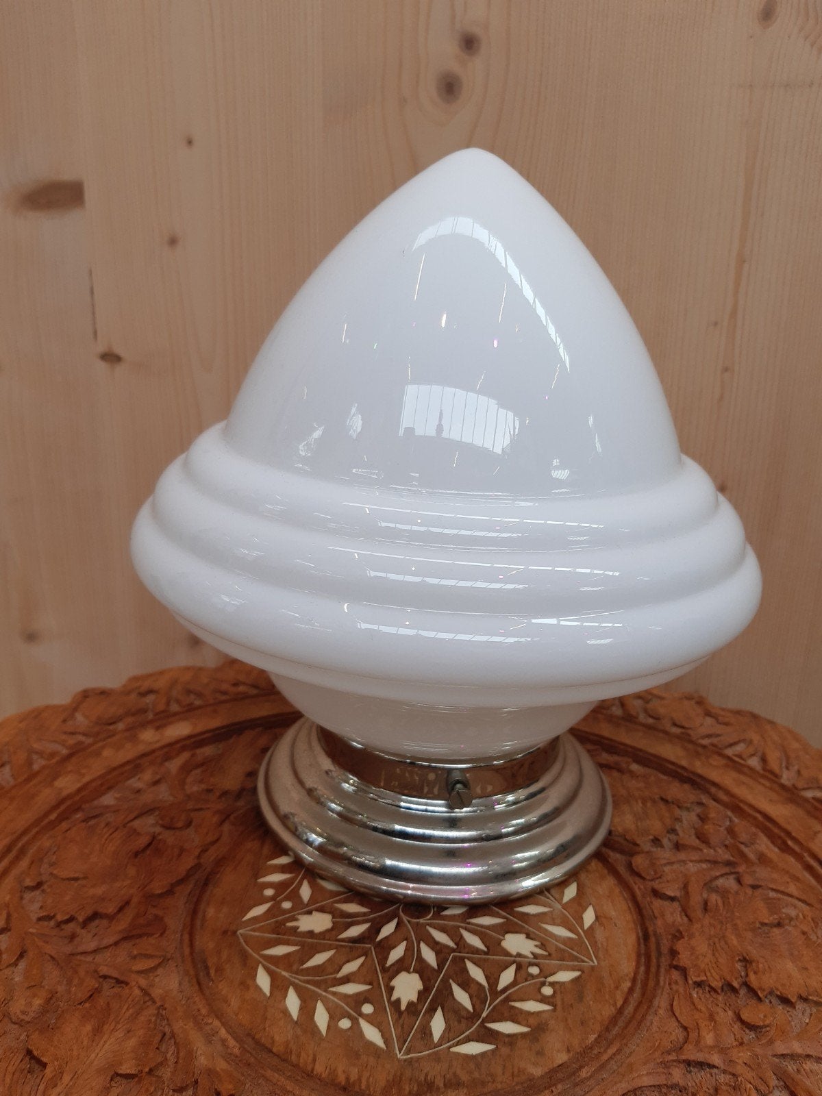 Art Deco "Eikellamp" met nikkel voet, Ophalen of Verzenden