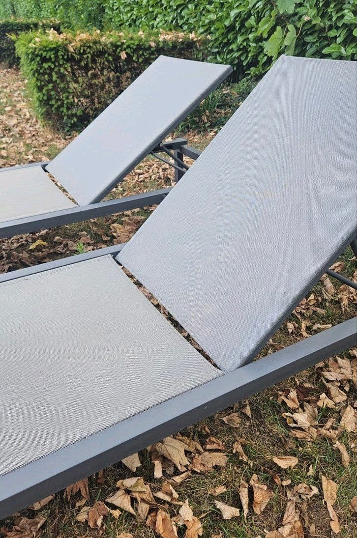 2 tuin ligbedden, Tuin en Terras, Ligbedden, Ophalen, Gebruikt, Kunststof, Verstelbaar