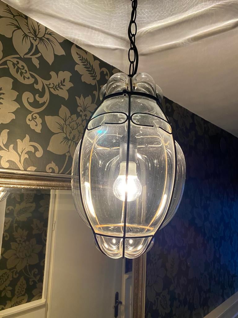 Mooie glazen hanglamp, Huis en Inrichting, Ophalen, Zo goed als nieuw, Glas, Vintage, brocante, klassiek