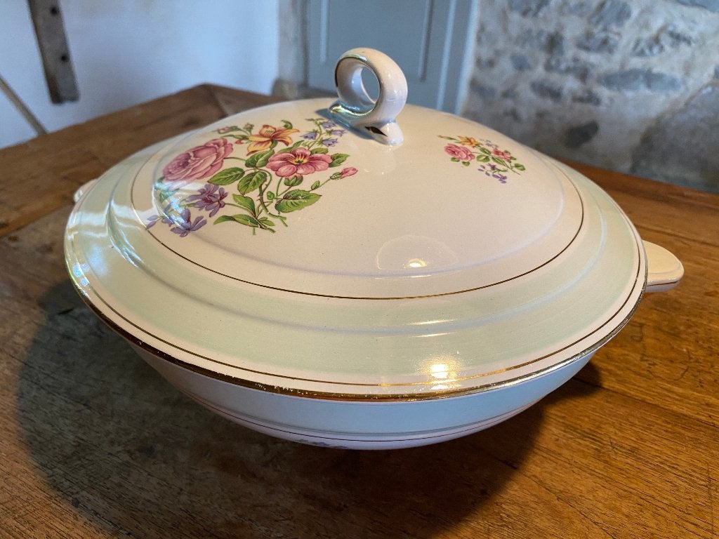 Brocante, gebloemde dekschaal Porcelaine Opaque SA, Ophalen of Verzenden