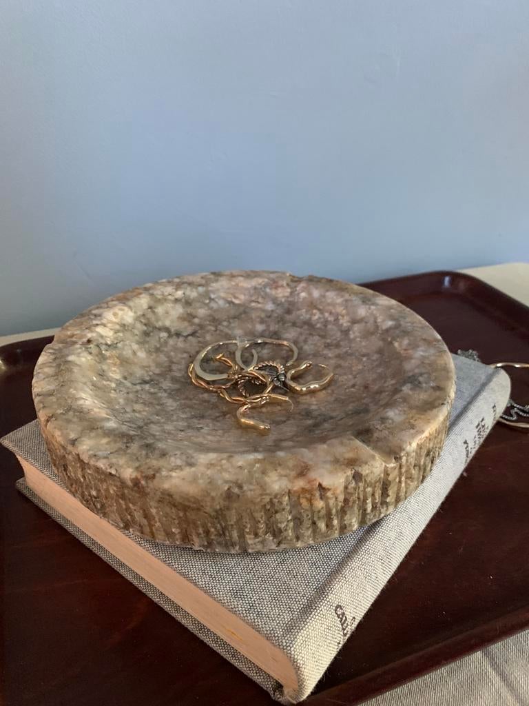 Vintage albast asbak schaal sieraden tray bruin luxe ‘70, Overige materialen, Schaal, Rond, Ophalen of Verzenden