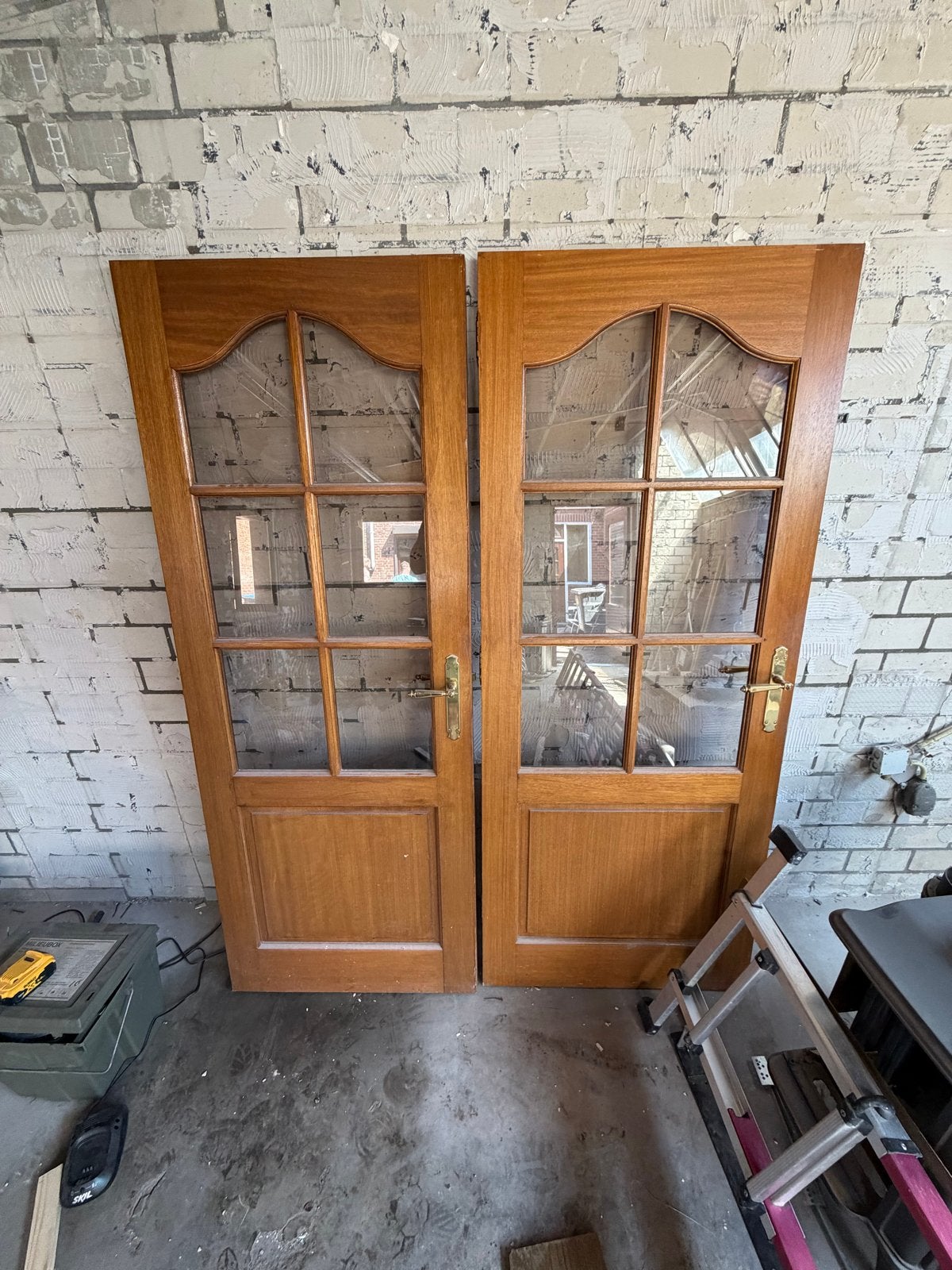 Mooie houten deuren met glas, 77x4x201 cm, in goede staat, Doe-het-zelf en Verbouw, Deuren en Horren, Ophalen, Gebruikt, Minder dan 80 cm