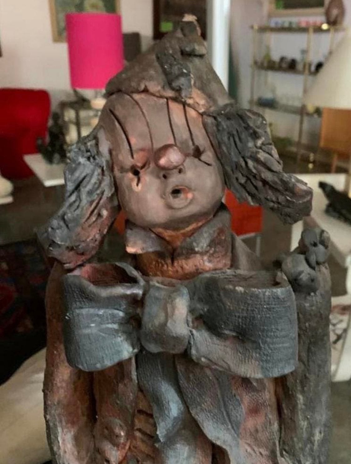 Beeld kunstenares An Rijpers Cultuur terracotta clown beeld., Ophalen of Verzenden