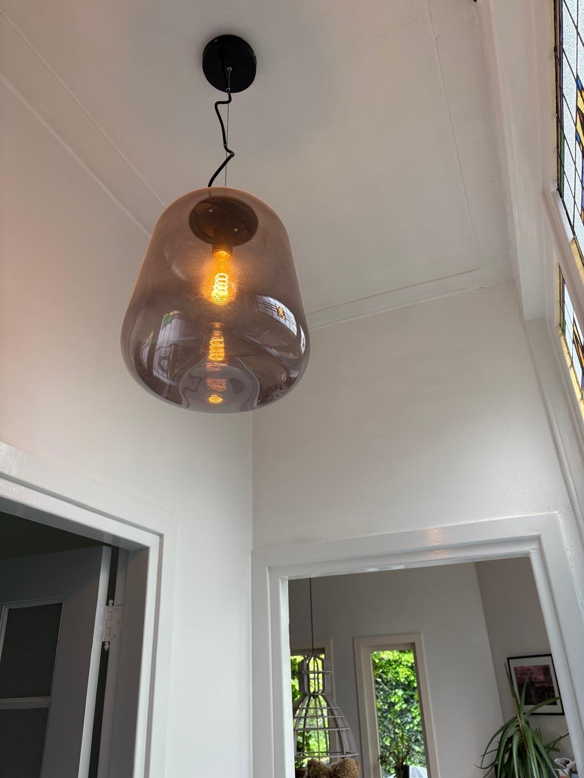 ETH Benn Hanglamp - Donker Glas - Hoogte Verstelbaar, Ophalen, Zo goed als nieuw, Glas