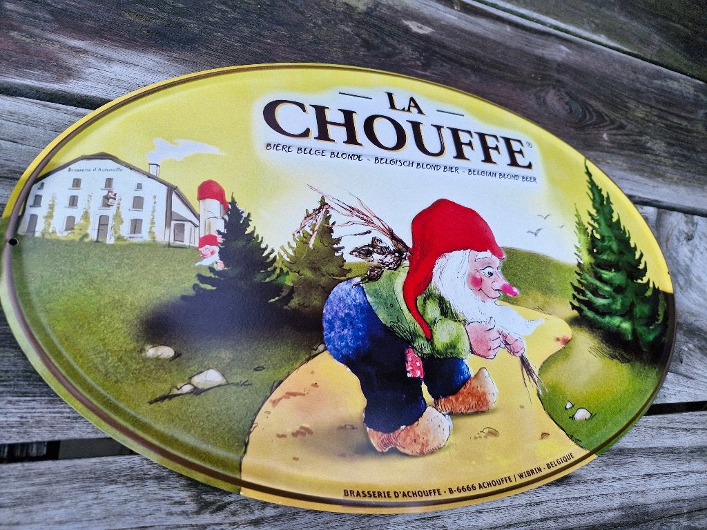 plaat metaal la chouffe mancave cafe brasserie bier kabouter, Antiek en Kunst, Ophalen of Verzenden