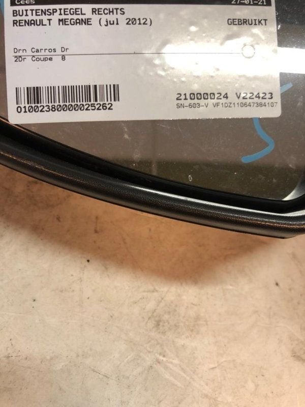 renault Megane spiegel Rechts 2012, Auto-onderdelen, Gebruikt, -, -, Ophalen of Verzenden