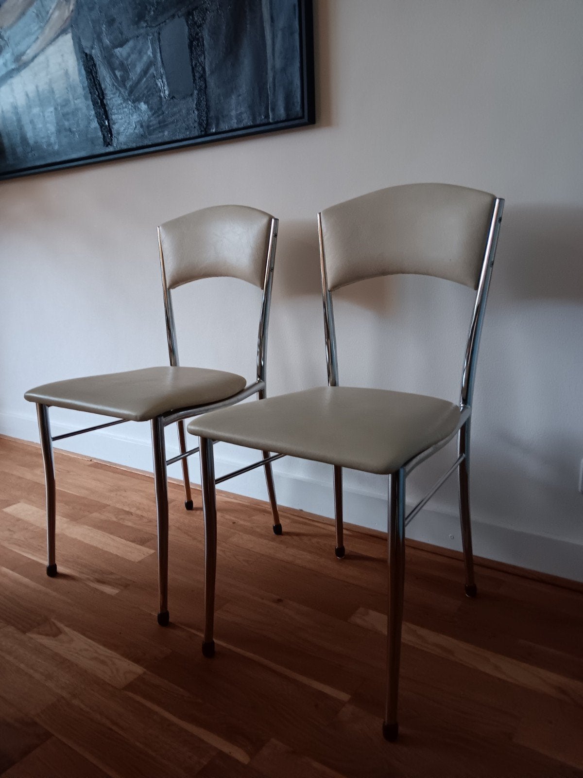 Set vintage eettafelstoelen met chromen frame, Gebruikt, Twee, Overige kleuren, Metaal