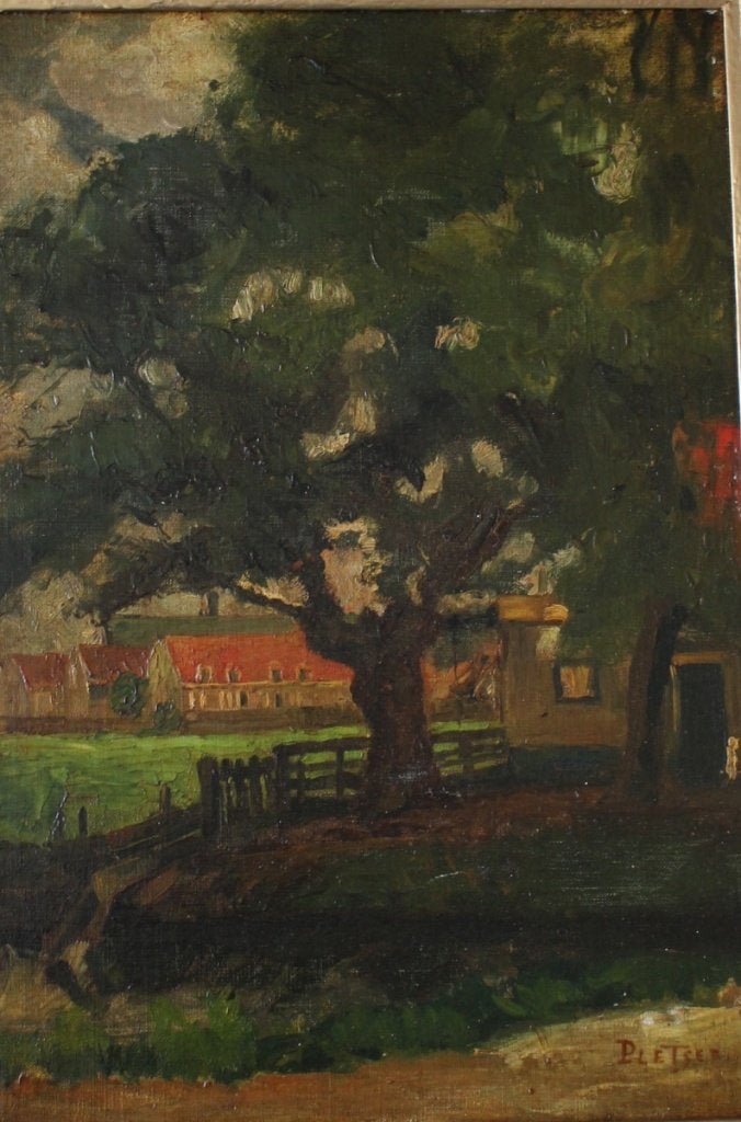 George Pletser, 1871 - 1942, fraaie olieverf op board., Antiek en Kunst, Paneel, Ophalen of Verzenden, Landschap, Olieverf