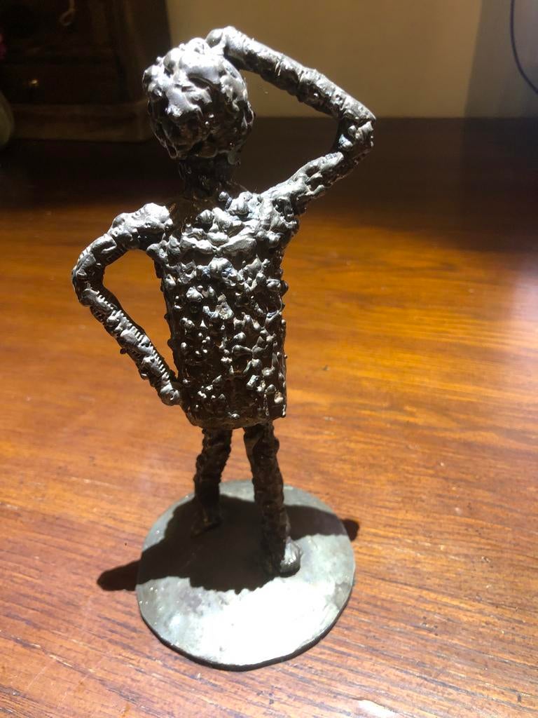 Uniek metalen ijzeren beeldje, titel de denker, handgesmeed, Verzamelen, Ophalen of Verzenden, Gebruikt, Mens