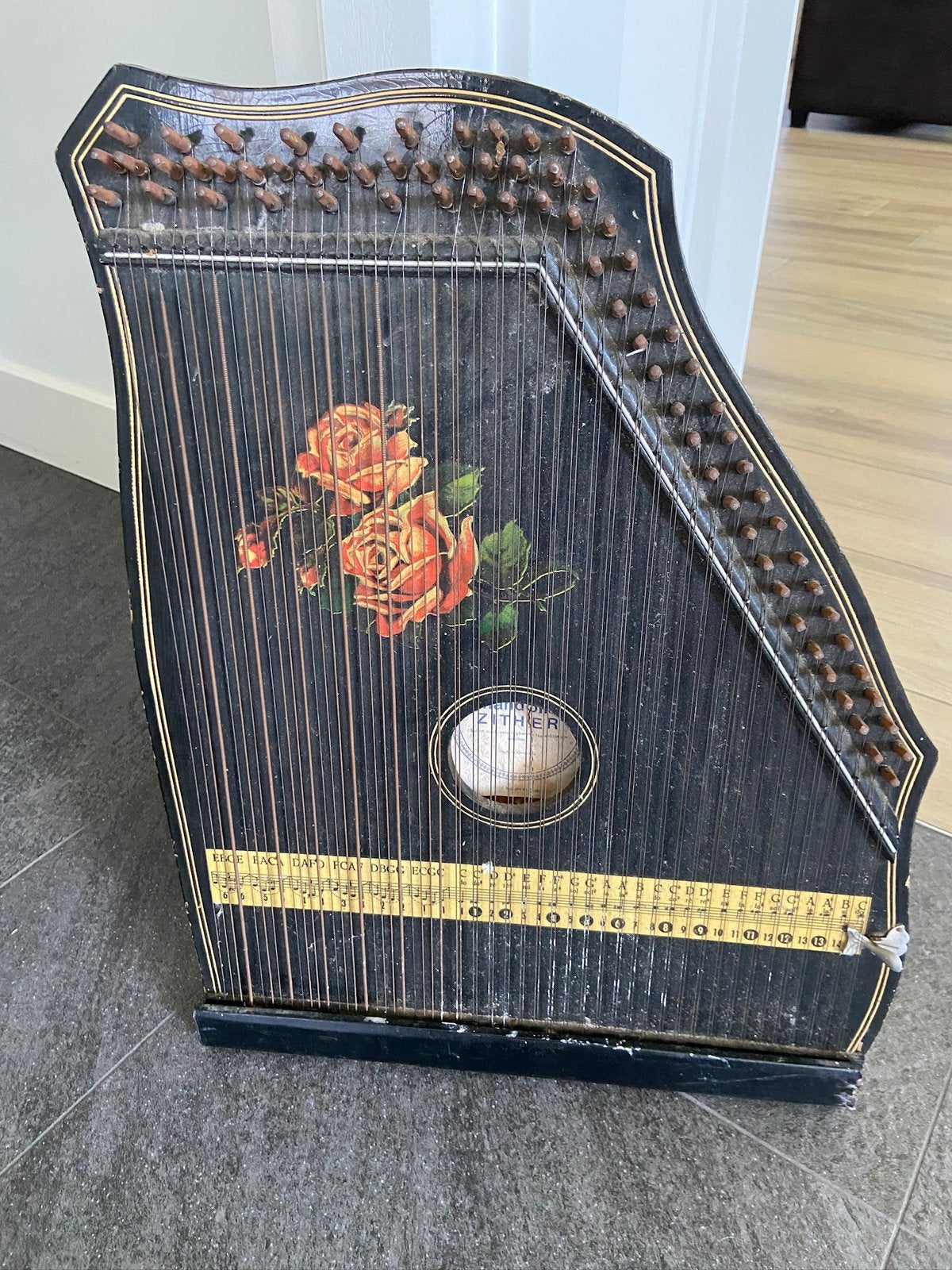 Oude mandoline snaarinstrument citer hout rozen, Ophalen of Verzenden