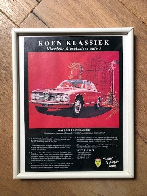 Koen Klassiek Alfa Romeo 2600 sprint poster in lijst . maat, Minder dan 50 cm, Ophalen of Verzenden, Zo goed als nieuw, Foto of Poster