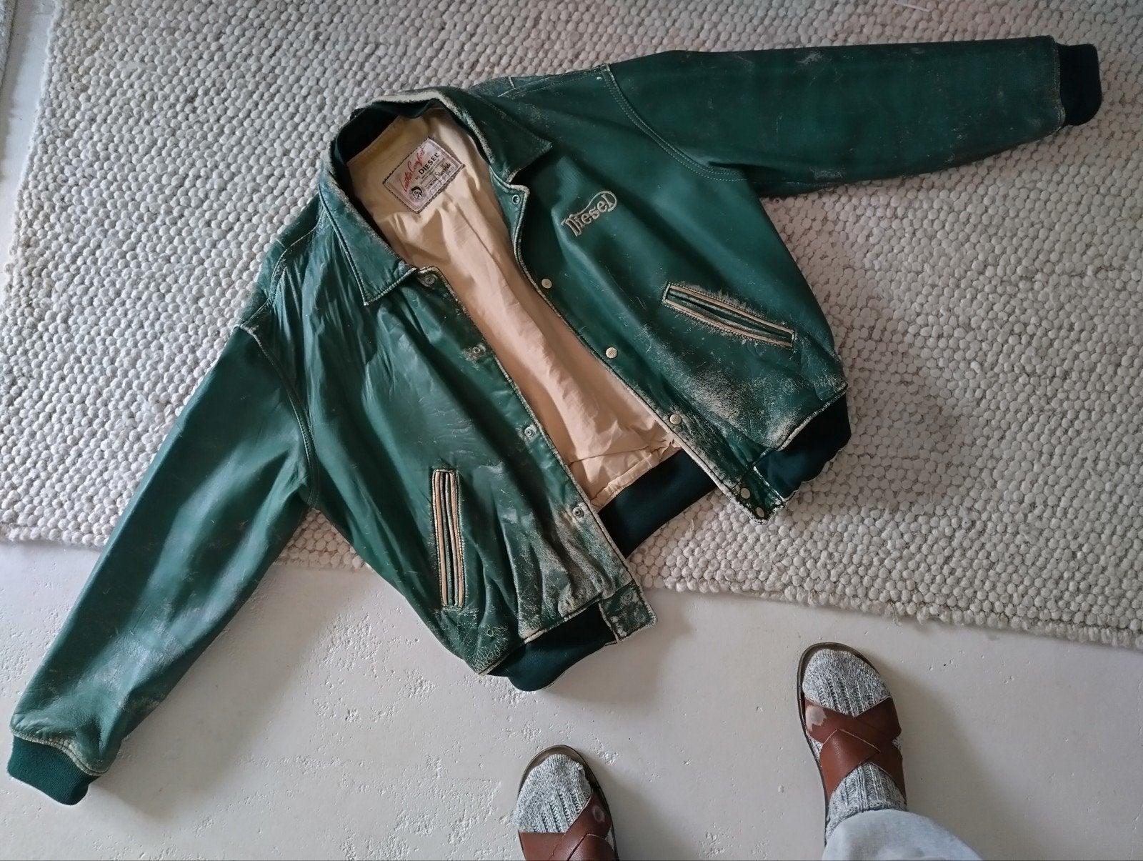 Diesel leren vintage jack mt XL groen, Kleding | Heren, Diesel, Maat 56/58 (XL), Ophalen of Verzenden, Gedragen