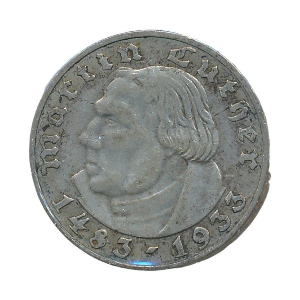 Duitse Rijk 2 Reichsmark 1933-A Maarten Luther, Postzegels en Munten, Ophalen of Verzenden, Duitsland, Losse munt, Zilver
