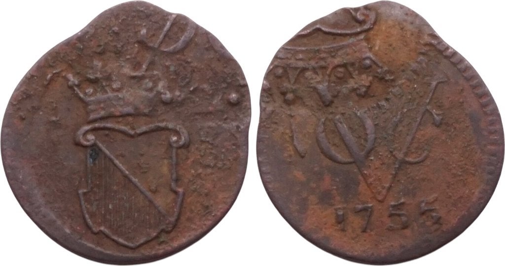 Halve duit 1755, Nederlands-Indie, VOC Utrecht, Ophalen of Verzenden, Zuidoost-Azië, Losse munt