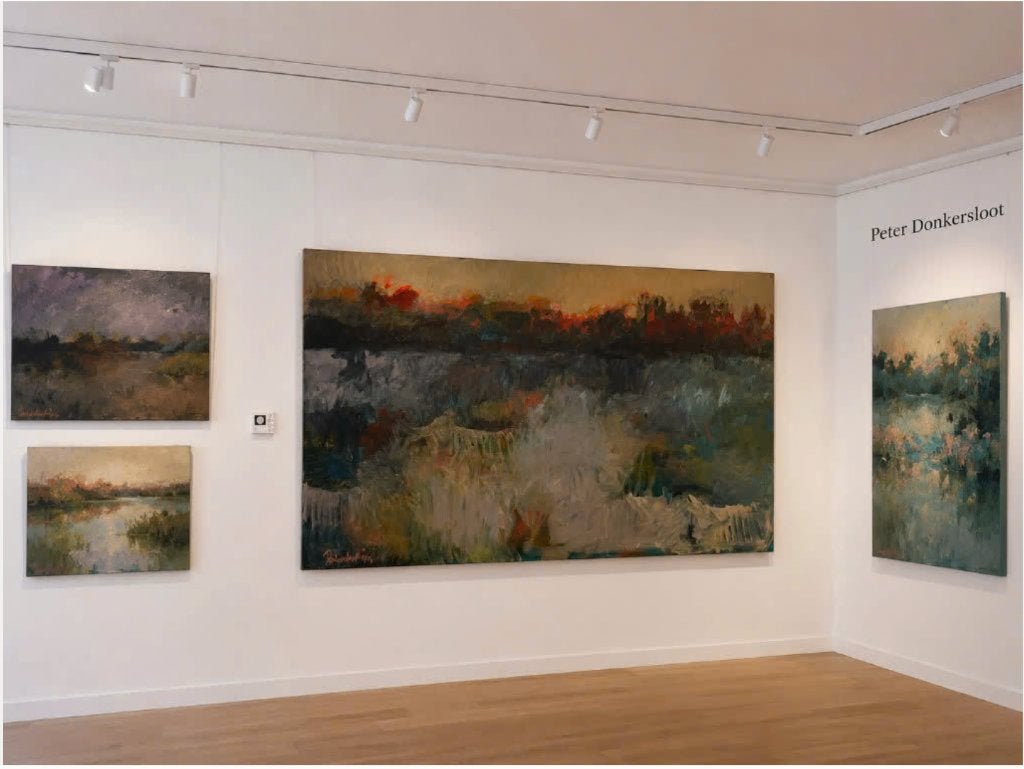 Peter Donkersloot groot schilderij landschap 'Witte wieven', Antiek en Kunst, Ophalen, Overige materialen, Olieverf, Landschap