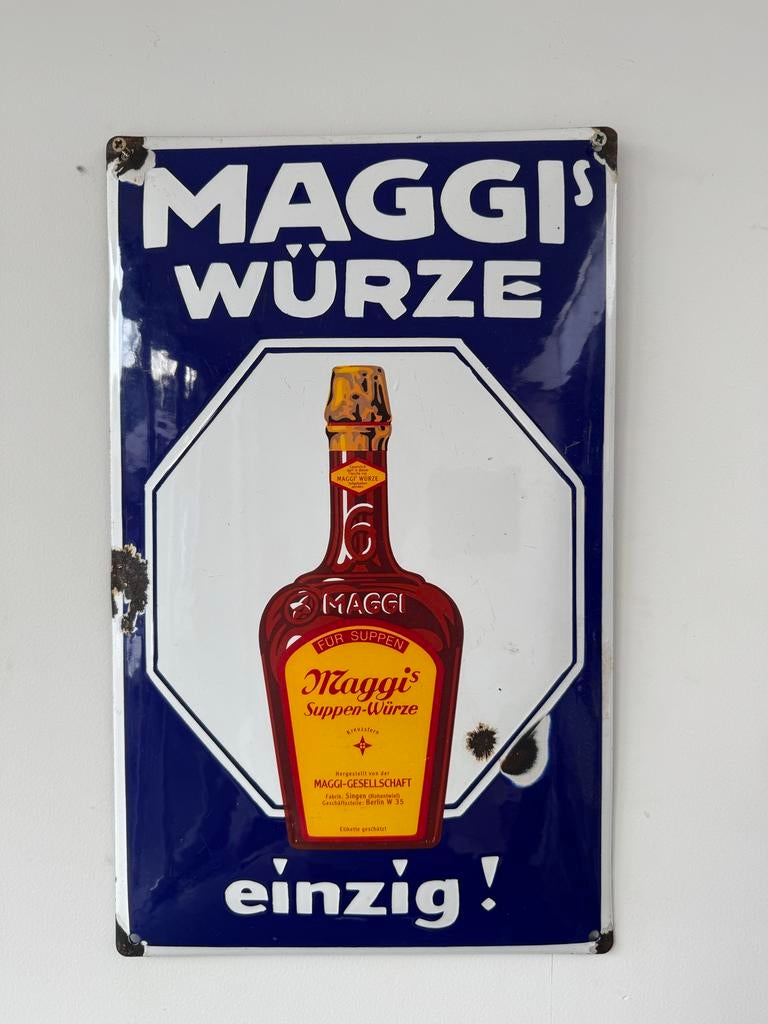 Maggi Würze emaille reclamebord, Verzamelen, Merken en Reclamevoorwerpen, Ophalen, Gebruikt, Reclamebord