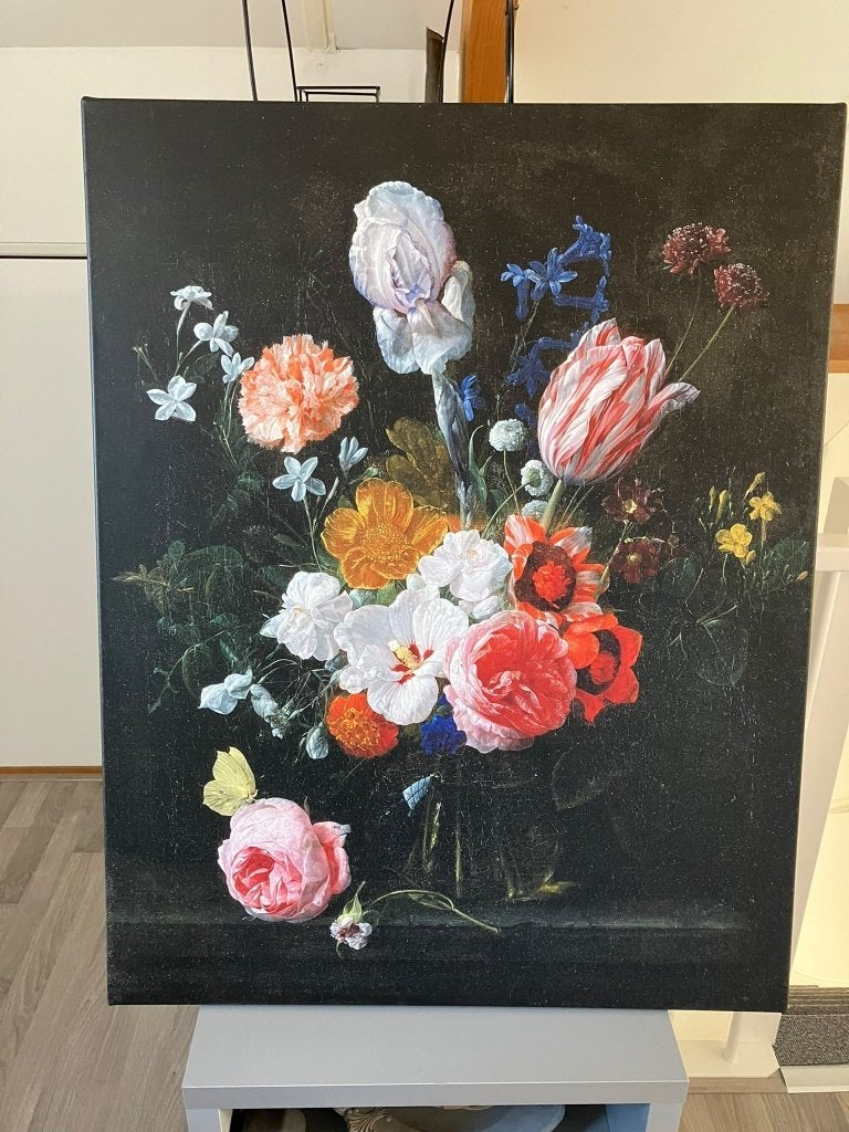 Canvas schilderij werk aan de muur, Huis en Inrichting, Ophalen of Verzenden, Zo goed als nieuw, Schilderij, 75 tot 100 cm