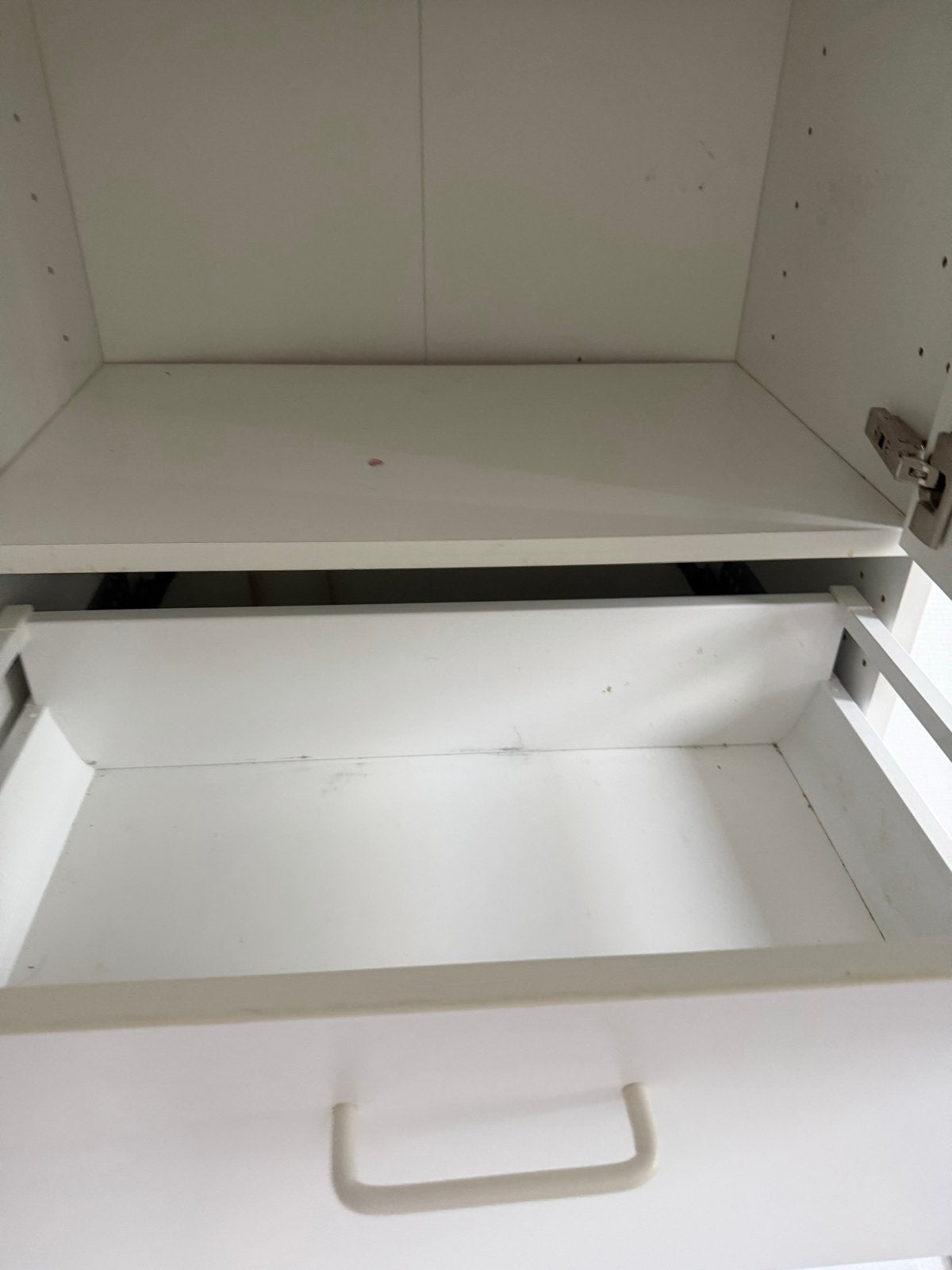 Witte kast met lades en planken, Ophalen, Gebruikt, 200 cm of meer, 50 tot 100 cm