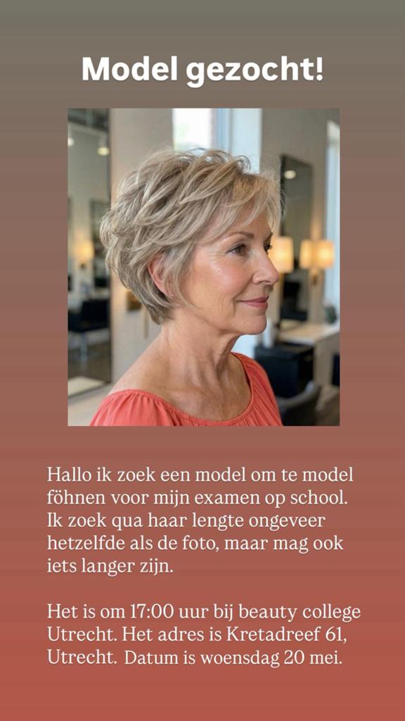 Föhn model gezocht voor examen 20 Mei, Vacatures, 33 - 40 uur, Overige niveaus, Overige vormen