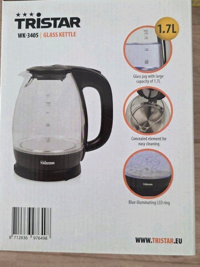 Tristar WK-3405 Glazen Waterkoker - 1.7L - Nieuw, 1 tot 2 liter, Ophalen of Verzenden, Nieuw