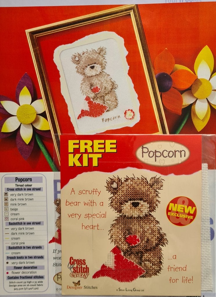 Popcorn beertje met muts borduurpakketje, Ophalen, Nieuw, Handborduren, Borduurpakket