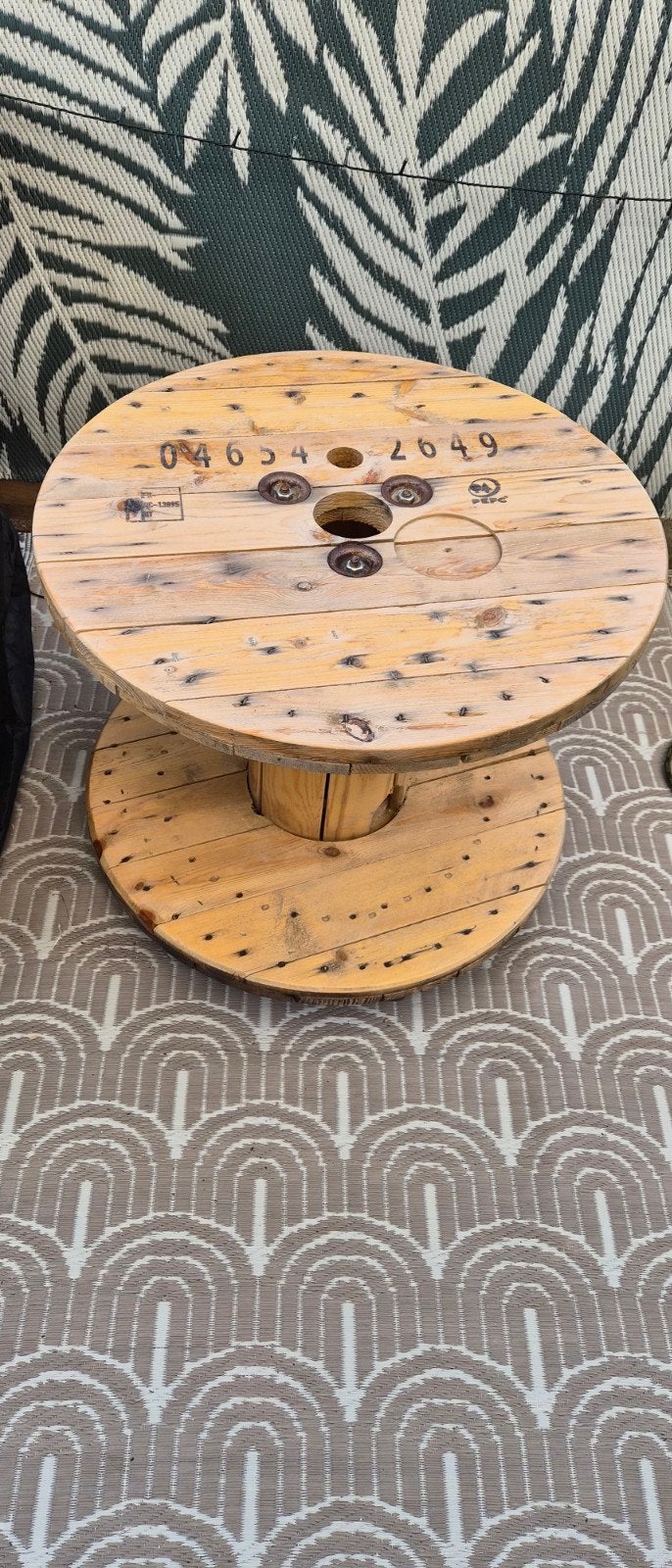 Unieke katrol bijzettafel op wieltjes - doorsnee 65 cm, 45 tot 60 cm, Gebruikt, Rond, Ophalen of Verzenden