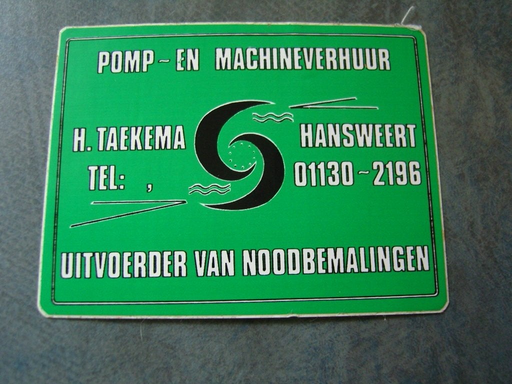 sticker hansweert h taekema pomp- en machineverhuur, Verzamelen, Ophalen, Zo goed als nieuw
