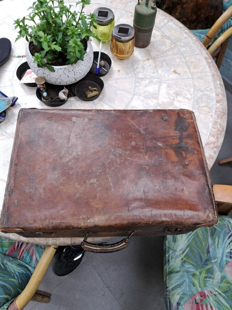 Koffer leer antiek, Ophalen of Verzenden